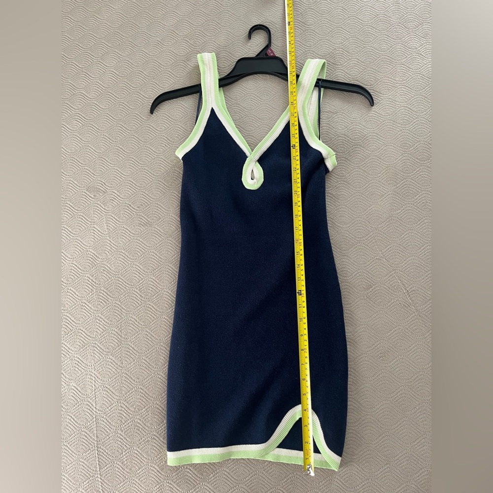 🆕 Free People Blair sweater dress in dark blue with mint and ecru size small - Picture 8 of 13